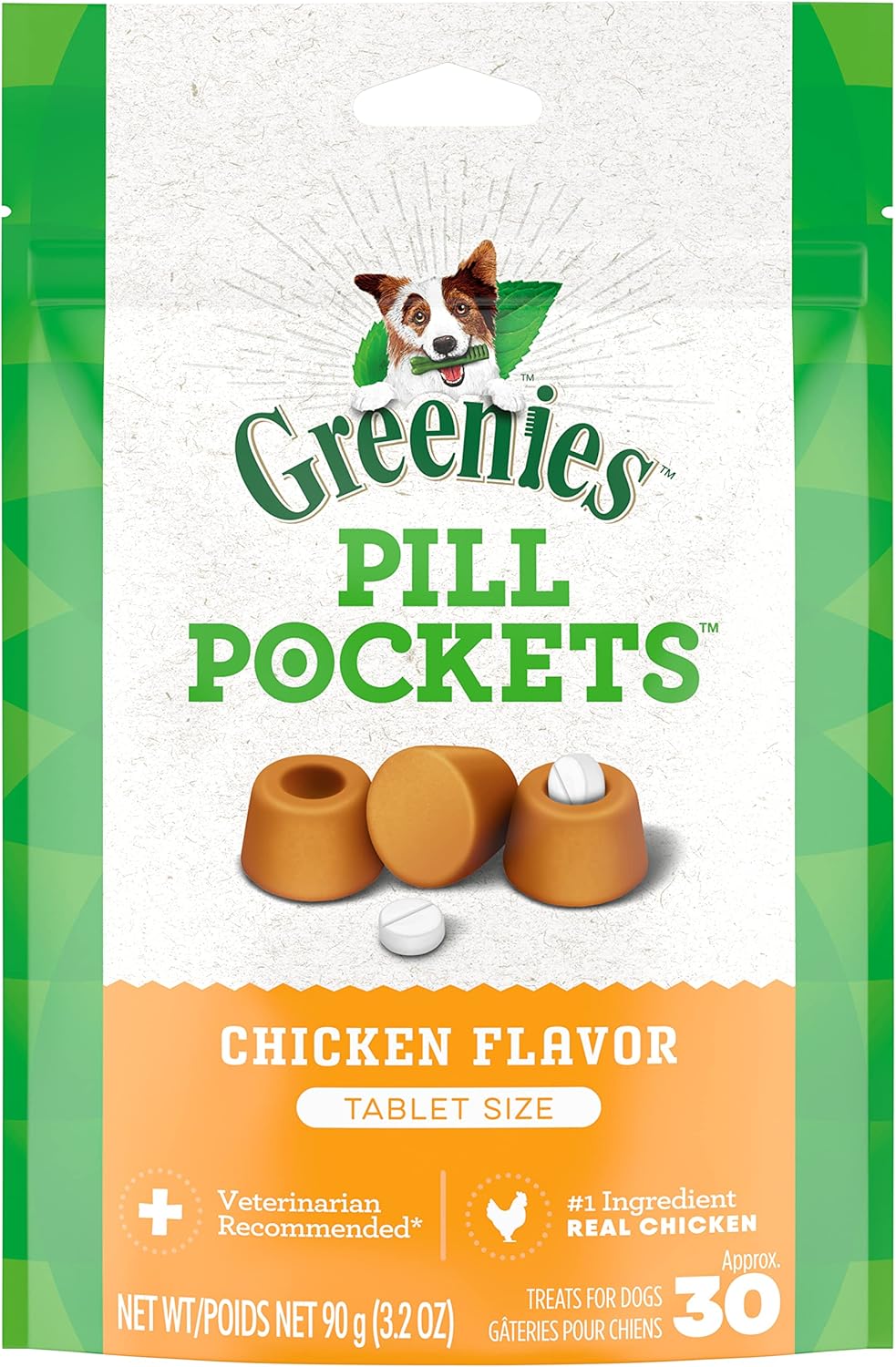 Greenies Pill Pockets for Dogs Small Size, Soft Dog Treats, Chicken Flavor, 3.2 oz. Pouch (30 Treats)