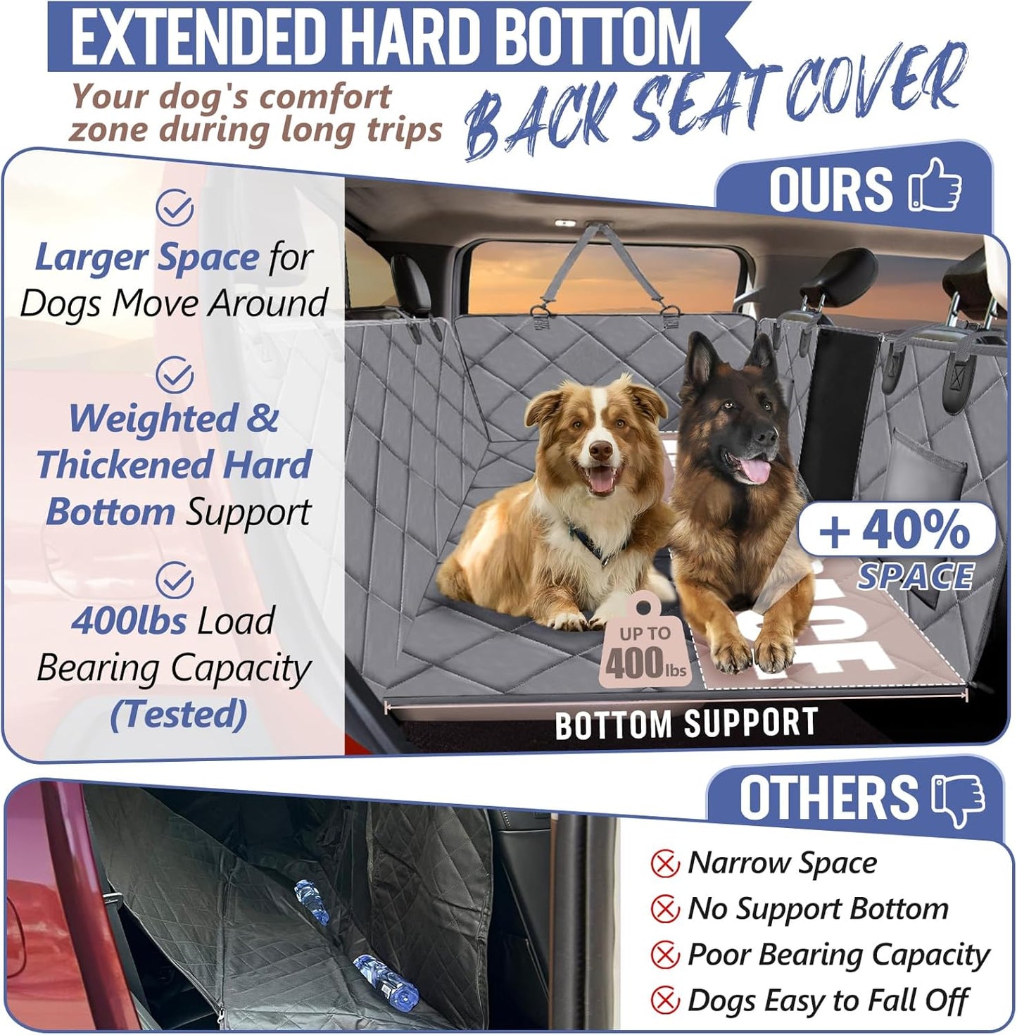 Back Seat Extender for Dogs Truck-Large Space, Dog Pet Car Seat Cover for Back Seat Hard Bottom Holds 400lbs, Waterproof Dog Hammock for Crew Cab Trucks F150, RAM1500, Sierra, Tundra, Silverado