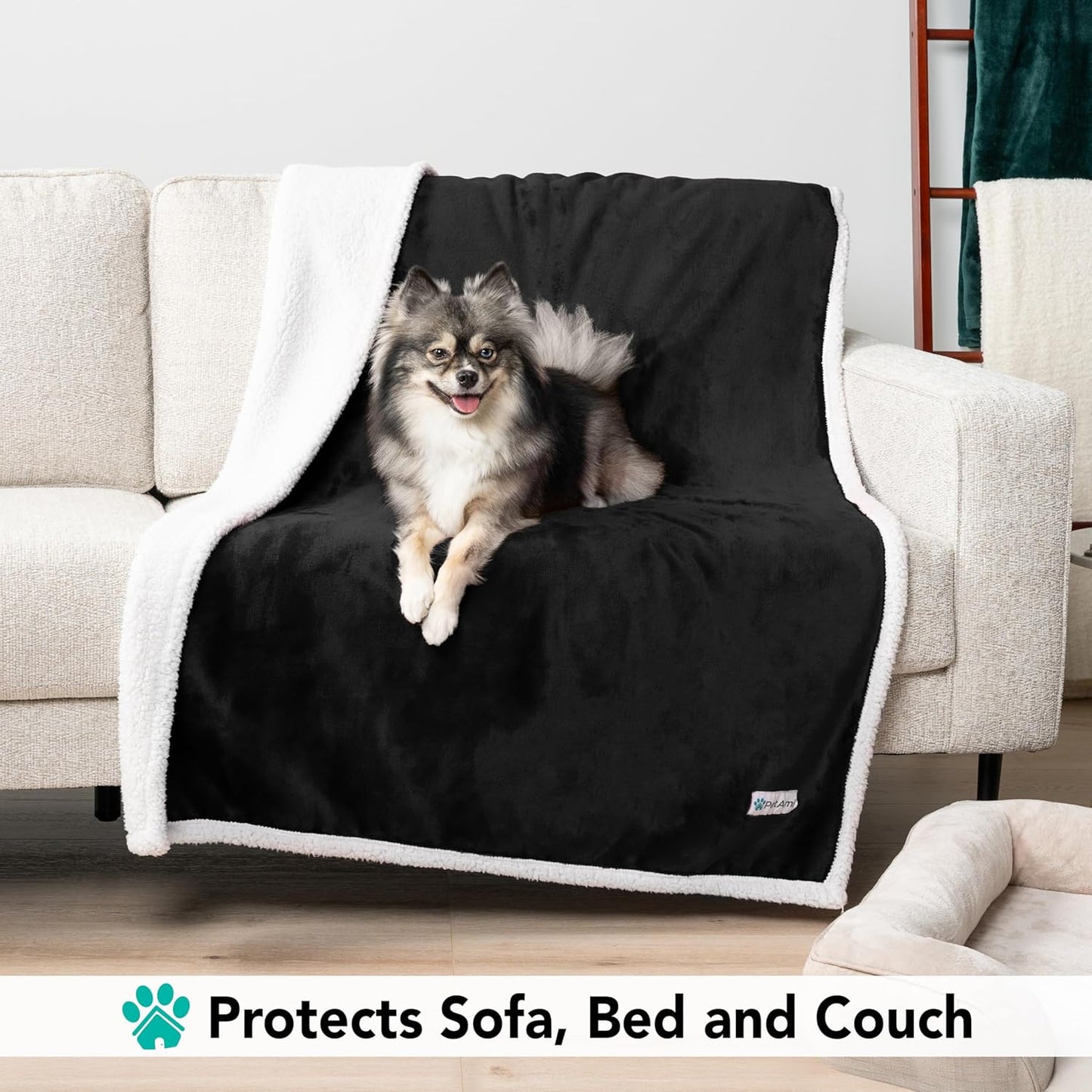PetAmi Dog Blanket for Medium Large Dogs, Pet Bed Blanket Cat Puppy Kitten, Fleece Furniture Couch Cover Protector Sofa Car, Soft Sherpa Dog Throw Plush Reversible Washable, 40x60 Black
