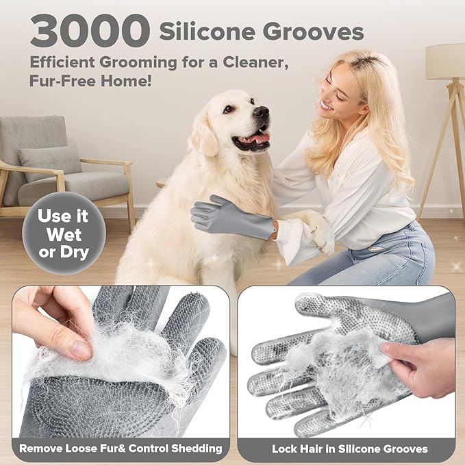 6PCS Pet Grooming Kit for Dogs,Cats and Horses | Dog Washing Gloves | Dog Bath Brush | Dog Bath Gloves | Dog Shampoo Brush | Pet Grooming Gloves | Dog Bath Supplies (Grey)