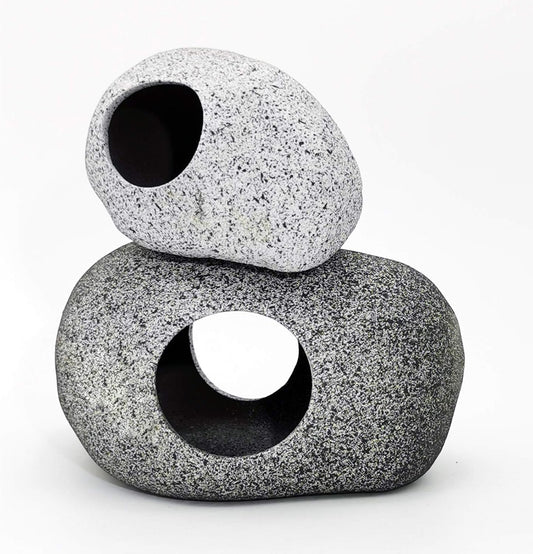 JIH Aquarium Decorations Rock, Ceramic Shelters - Shrimp Habitat, Breeding Tube, Hiding cave, Stackable Fish Tank Decor Cave for Hiding, Betta Fish (J603+J001)