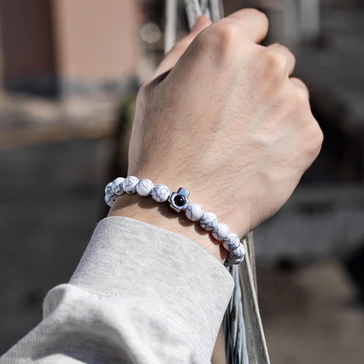 EMIRISTIC Custom Photo Bracelet - Personalized Picture Natural Stone Cuban Chain Bracelet - Any Special Day Gifts