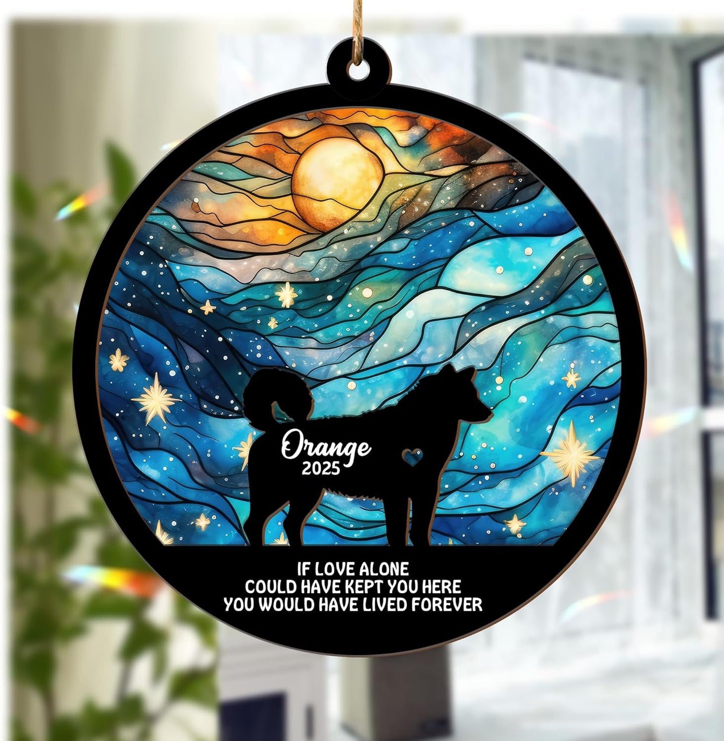Custom Dog Memorial Suncatcher, Personalized with Name, Custom Pet Loss Suncatcher, Gifts for Dog Lovers, Loss of Pet Sympathy Gift, Memorial suncatcher
