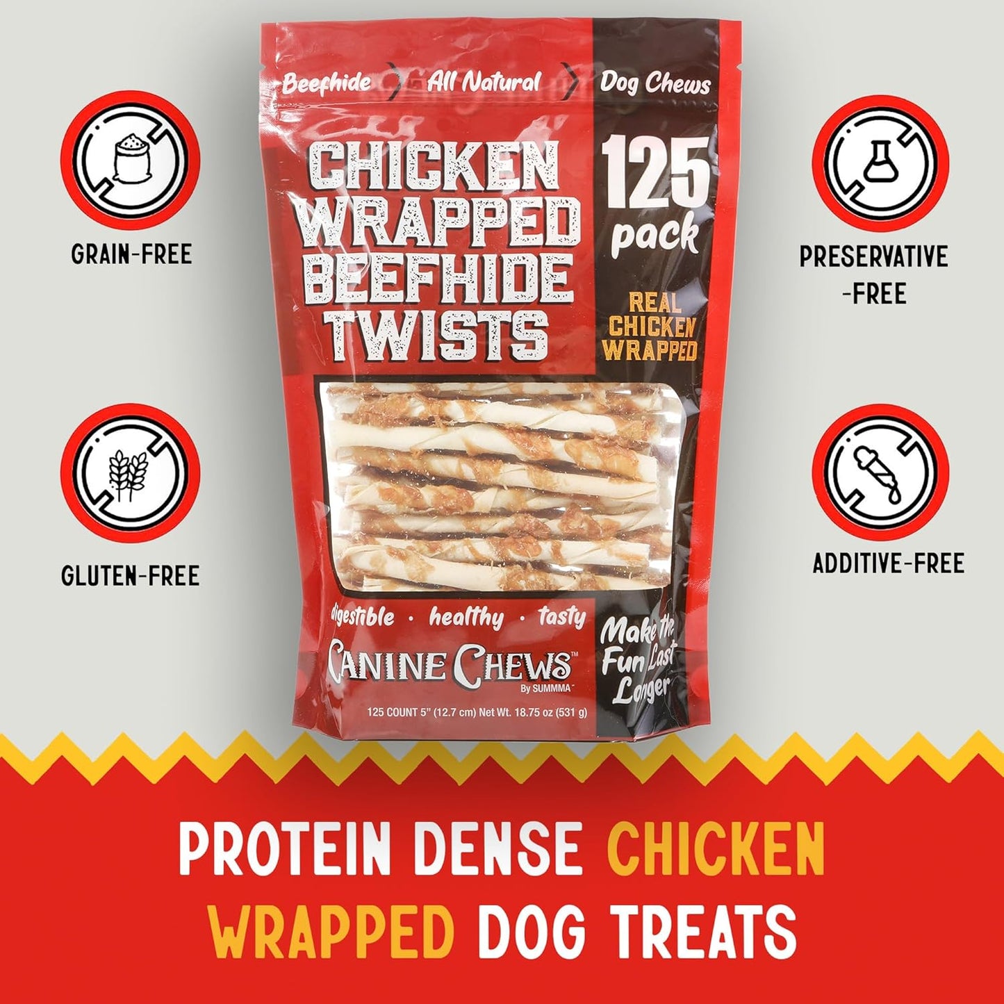 Canine Chews Chicken-Wrapped Rawhide Chews for Dogs (125 ct.) (Pack of 2)
