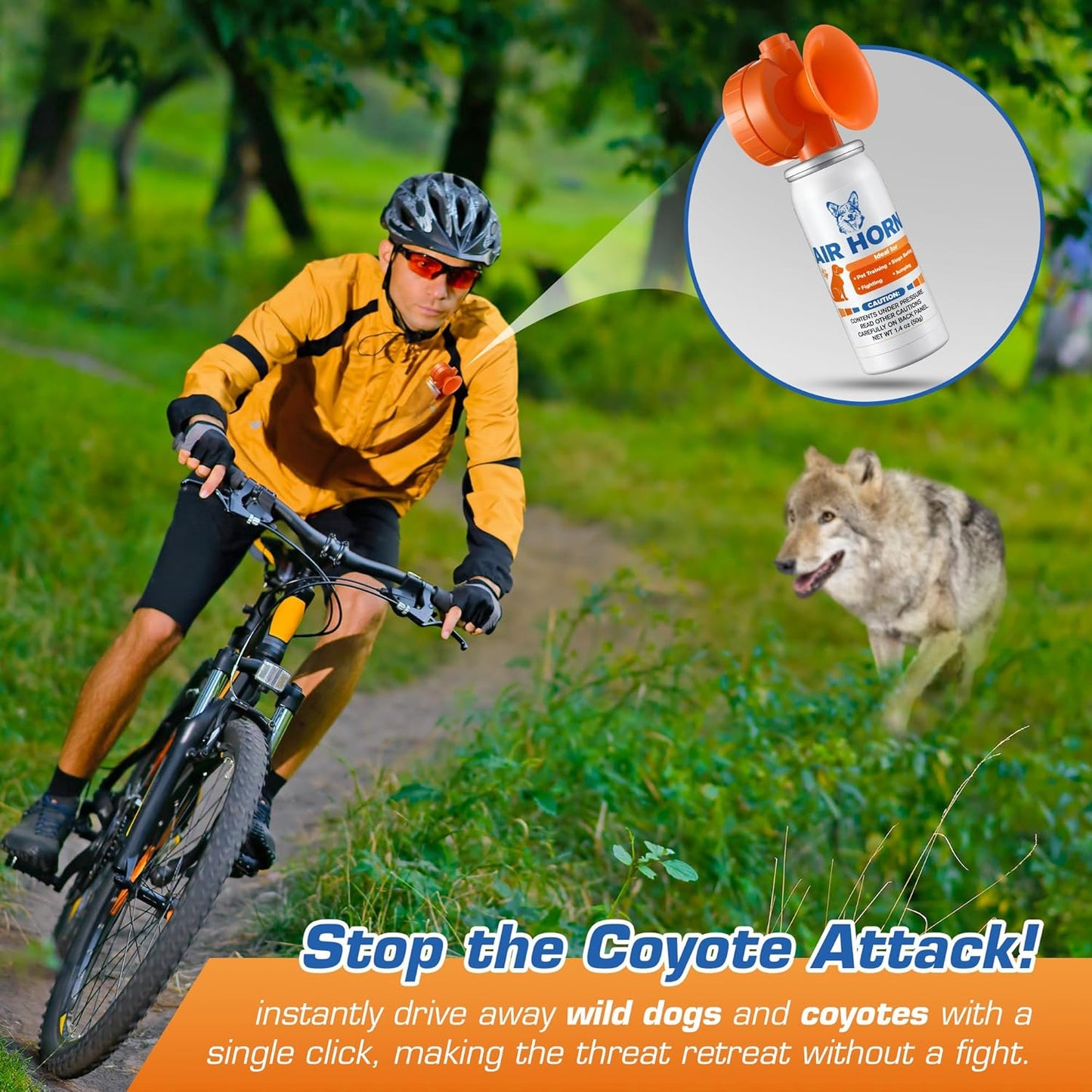 Air Horn, 1.4 oz 120 dB Loud Pet Trainer to Stop Dog Attacking Barking Fighting Jumping, Coyotes Air Horn for Safety, Protect Yourself & Pet While Walking, Orange(2 Pack)