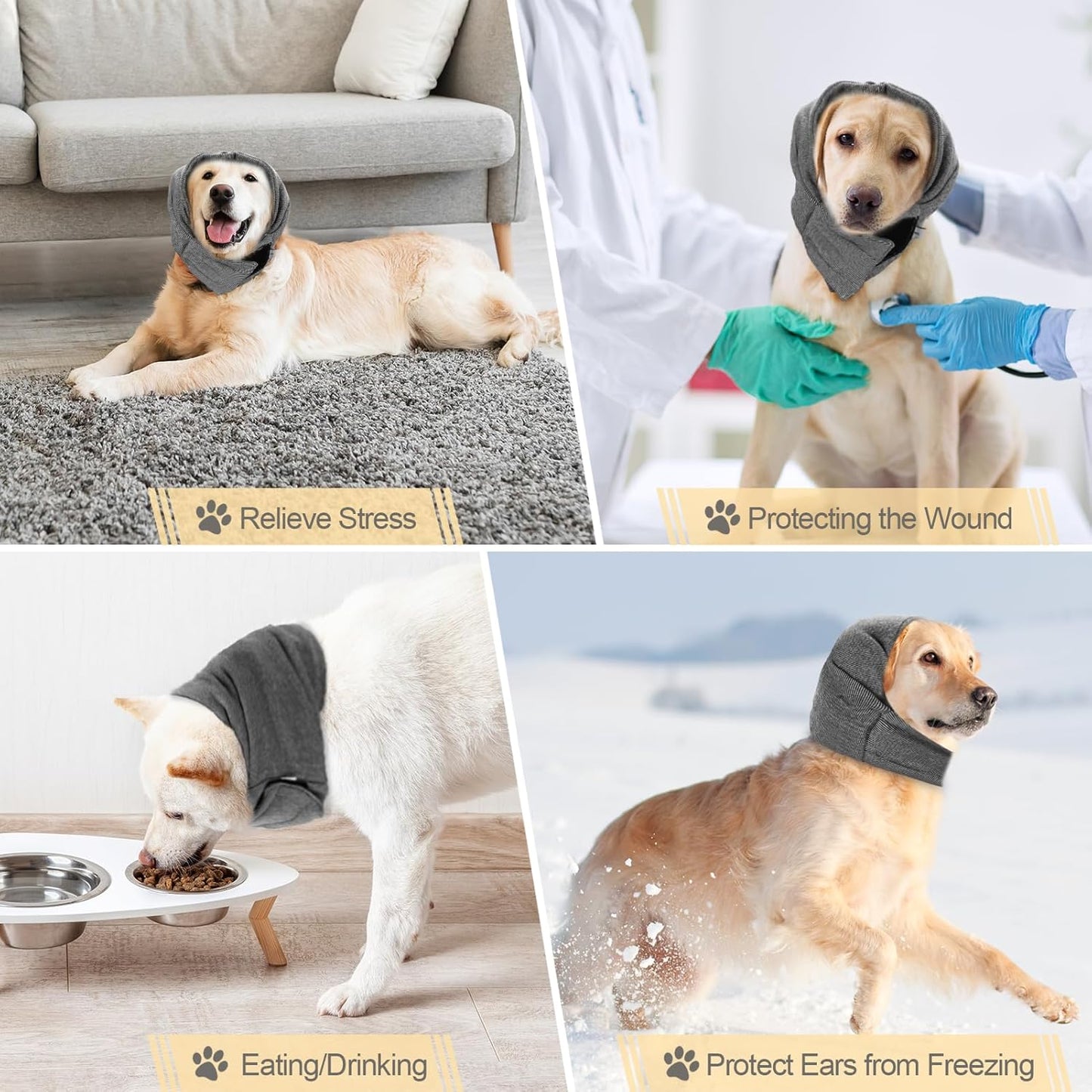 Dog Snood, Adjustable Dog Calming Hoodie, Dogs Ear Cover for Noise Anxiety Relief, Hematoma, Grooming and Force Drying, Windproof Pets Headband for Grooming