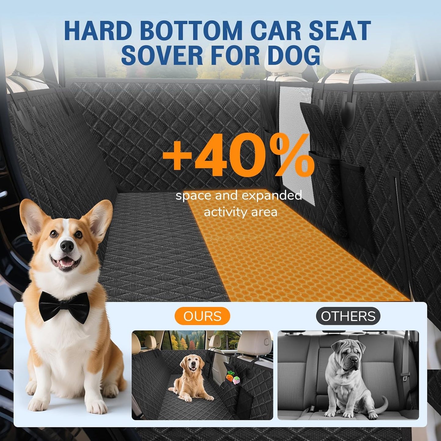Dog Car Seat Cover for Back Seat：Waterproof Back Seat Extender for Dogs - Hard Bottom Car Seat Cover for Dogs with Door Protectors - Dog Car Seat for Traveling and Camping with Pets
