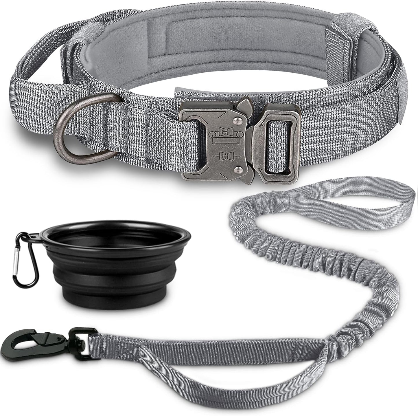 COOYOO Dog Collar,3 Piece Set Tactical Dog Collars, Adjustable Military Training Nylon Dog Collar with Control Handle and Heavy Metal Buckle for Medium and Large Dogs