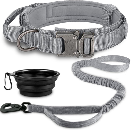 COOYOO Dog Collar,3 Piece Set Tactical Dog Collars, Adjustable Military Training Nylon Dog Collar with Control Handle and Heavy Metal Buckle for Medium and Large Dogs