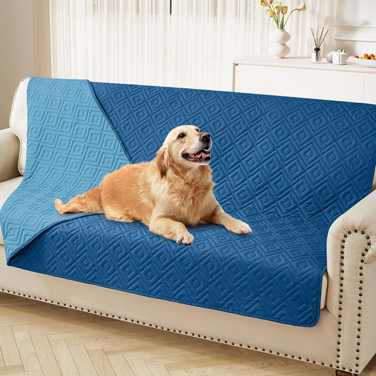 hyha Waterproof Dog Blanket, Soft Pet Bed Blankets, Waterproof Sofa Couch Cover for Dogs Washable, Reversible Pet Couch Covers for Sofa Furniture (68x82 Inch, Navy Blue/Blue)