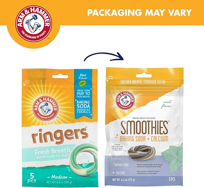 Arm & Hammer for Pets Ringers Dental Treats for Dogs | Dental Chews Fight Bad Dog Breath, Plaque & Tartar Without Brushing | Fresh Mint Flavor, 5 Count