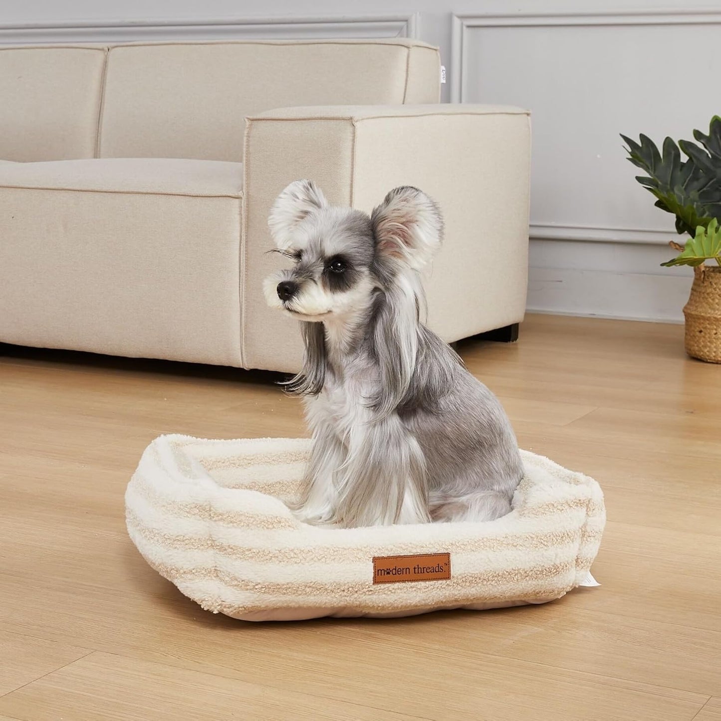 Modern Threads Plush Sherpa Pet Bed for Small and Medium Dogs Ultra Soft Cuddler with Raised Edges for Extra Comfort, Beige