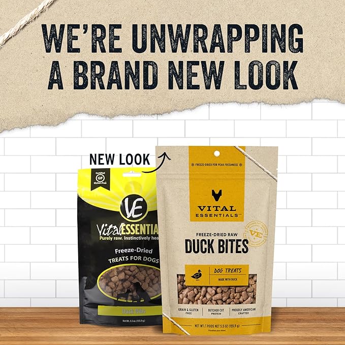 Vital Essentials Duck Bites Dog Treats, 5.5 oz | Freeze-Dried Raw | Single Protein | Premium Quality High Protein Training Treats | Grain Free, Gluten Free, Filler Free