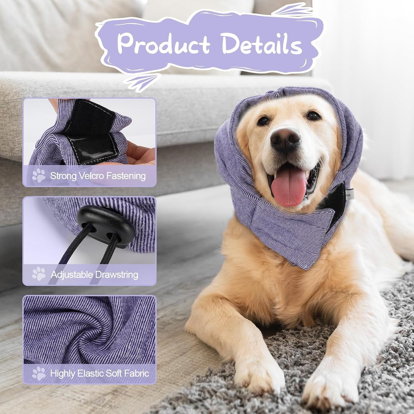Dog Snood, Adjustable Dog Calming Hoodie, Dogs Ear Cover for Noise Anxiety Relief, Hematoma, Grooming and Force Drying, Windproof Pets Headband for Grooming