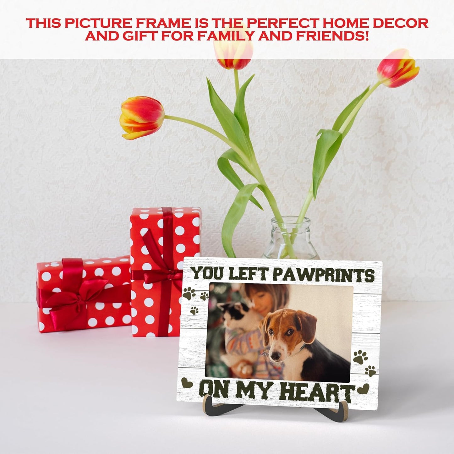 Pet Dog Cat Memorial Photo Frame - You Left Pawprints On My Heart Wooden Tabletop Picture Frame With Stand - Memorial Gifts For Loss Of Dog Cat - Pet Frame Sympathy Gift For Dog Cat Owner -59