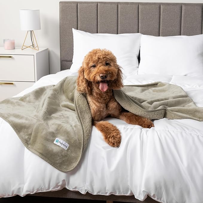 PetAmi Waterproof Dog & Cat Blanket, Pee Proof for Couch, Reversible, Soft Fleece, Washable, 40x60 Taupe