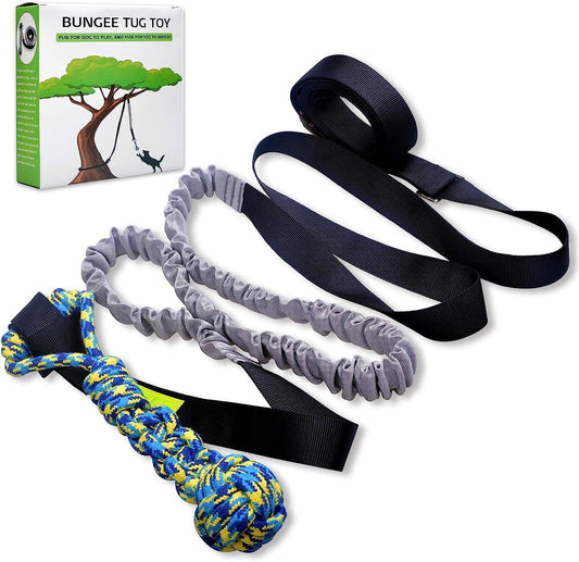 LOOBANI Outdoor Bungee Tug Toy, Dog Toy Hanging from Tree for Small to Large Dogs, Interactive Exercise Play Cord & Tether with Chew Rope Toy (Tree Stump Tug of War-Black)