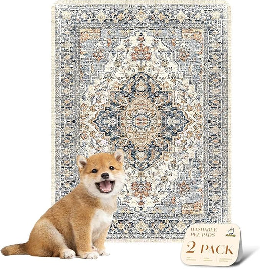 nunubaby Reusable Potty Pads for Dogs for Crates and Floors. Washable Pee Pads for Dogs, Stylish, Non-Slip and Leak-Proof Pee Pads. (Beige/Multi, 18" x24")