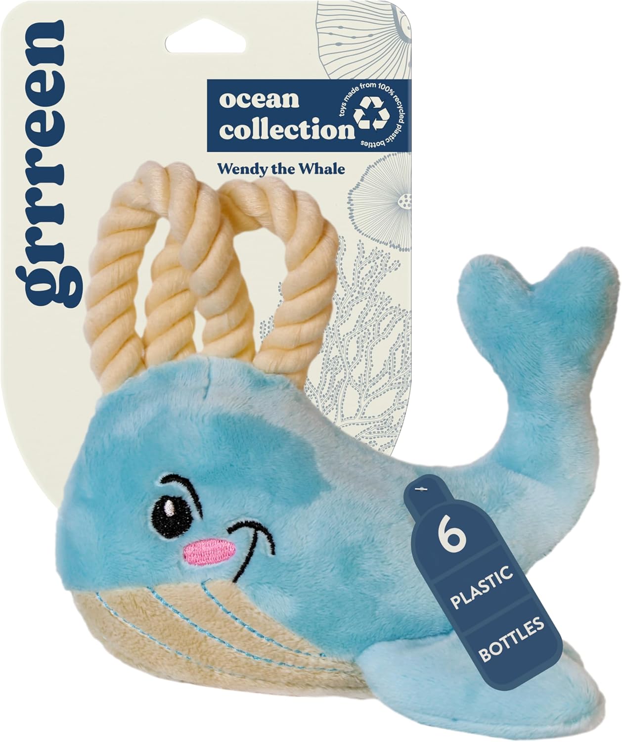 Dog Toys | Plush Whale Stuffed Animal with Rope for Dogs | Eco Friendly Toy - Easy to Clean and Made from Non Toxic Materials