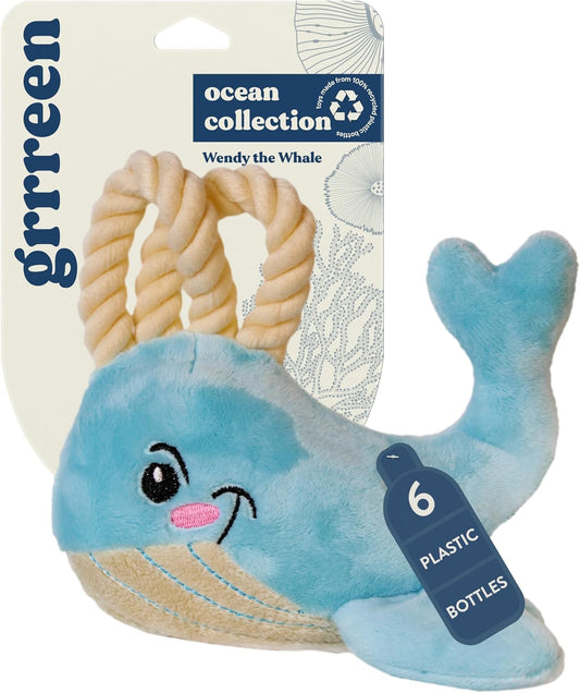 Dog Toys | Plush Whale Stuffed Animal with Rope for Dogs | Eco Friendly Toy - Easy to Clean and Made from Non Toxic Materials