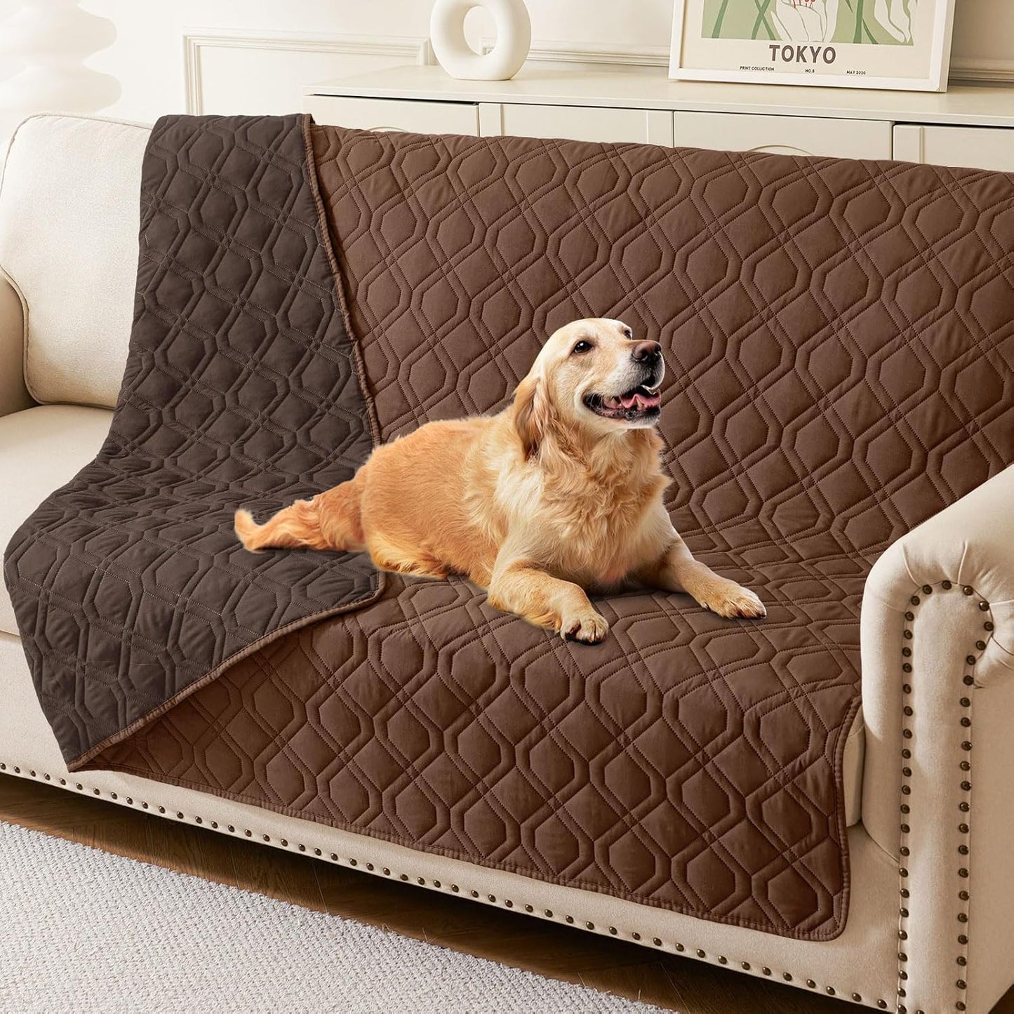 hyha Waterproof Dog Bed Blanket, Soft Pet Blankets, Waterproof Couch Cover for Dogs, Reversible Sofa Covers Washable for Furniture (52x82 Inch, Chocolate/Brown)