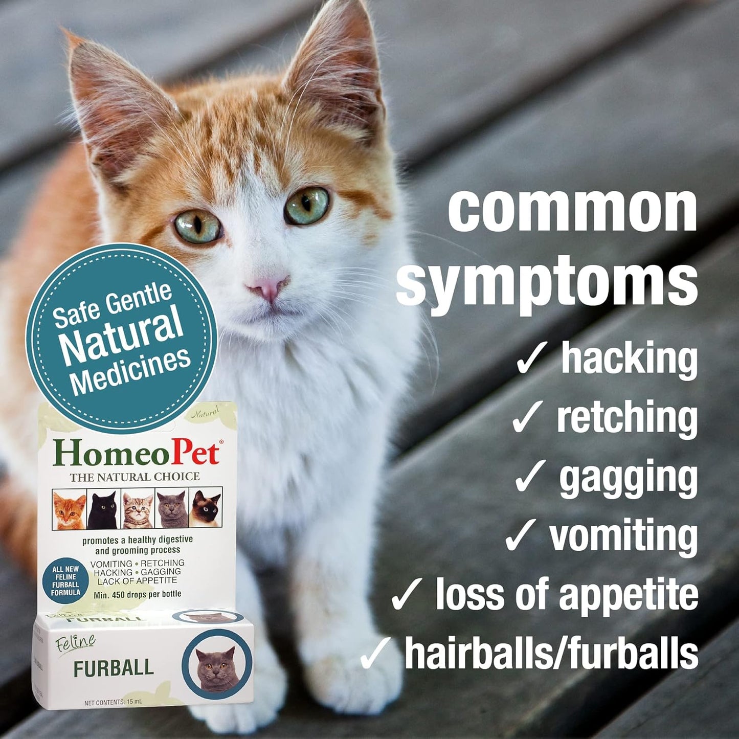 HomeoPet Feline Furball, Safe and Natural Hairball Supplement for Cats, Cat Hairball Relief, 15 Milliliters