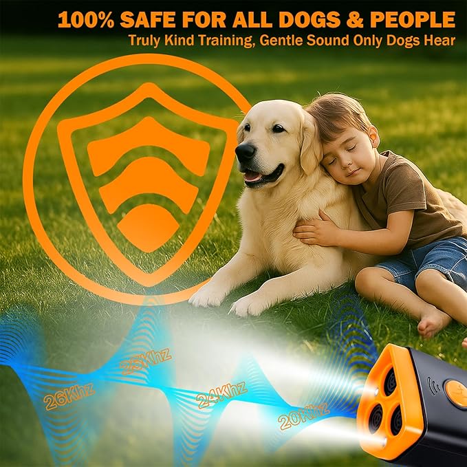 Dog Bark Deterrent Device, Ultrasonic Anti-Barking Device for Dogs Training, Safe and Effective, Up to 35FT Long Range Rechargeable & Portable Bark Shield Indoor and Outdoor Use, Orange