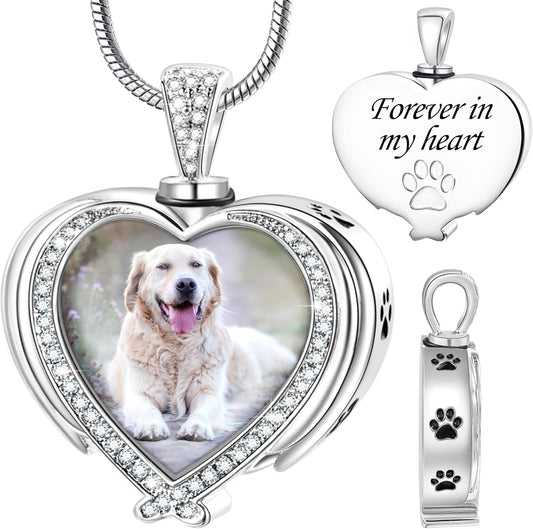 Farfume Personalized Pet Urn Necklace for Dog Cat Ashes Cremation Pet Memorial Customized Photo Text Engraving Pendant Keepsake Funeral Jewelry