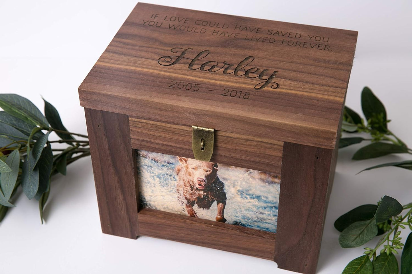 Pet Memory Urn Box with Name, Quote, or Poem - Premium Wood Custom Memorial Dog Keepsake