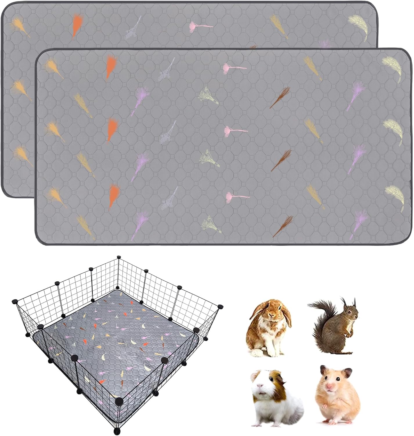 2Pcs Guinea Pig Cage Liners,Guinea Pig Fleece Cage Liners36''X36'' Super Absorbent Washable Pee Pads Reusable for Rabbit Hamster Chinchilla