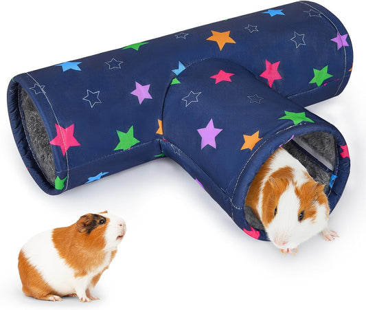 Glittme Guinea Pig Tunnel Washable Guinea Pigs Hideout Portable Rabbit Tunnels Soft Ferret Tunnel for Playing Resting Guinea Pig Accessories for Hedgehogs, Hamster, Colorful Stars