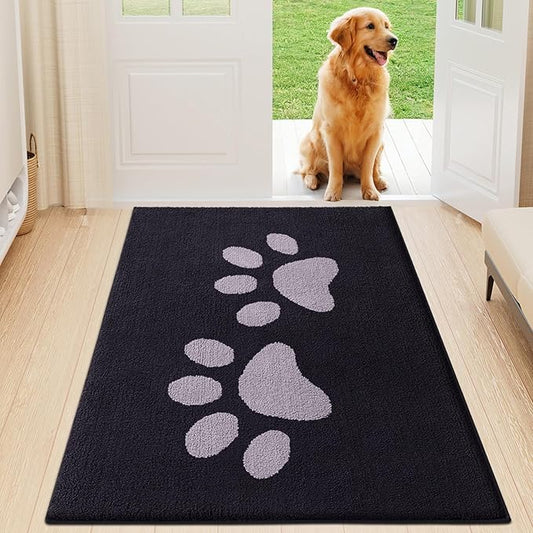 Buganda Dog Door Mat for Muddy Paws, Absorbent Dirt Trapper Washable Indoor Doormats, Non Slip Low-Profile Mud Mat for Dogs, Front Entrance Doormat for Inside Floor (47x24 Inches, Black and Grey)