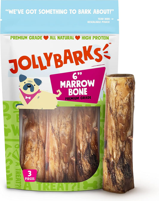 Marrow Bones for Dogs, Long Lasting Dog Bones for Large Dogs, 6" Marrow Bone, Natural Beef Bone (3 Pack)