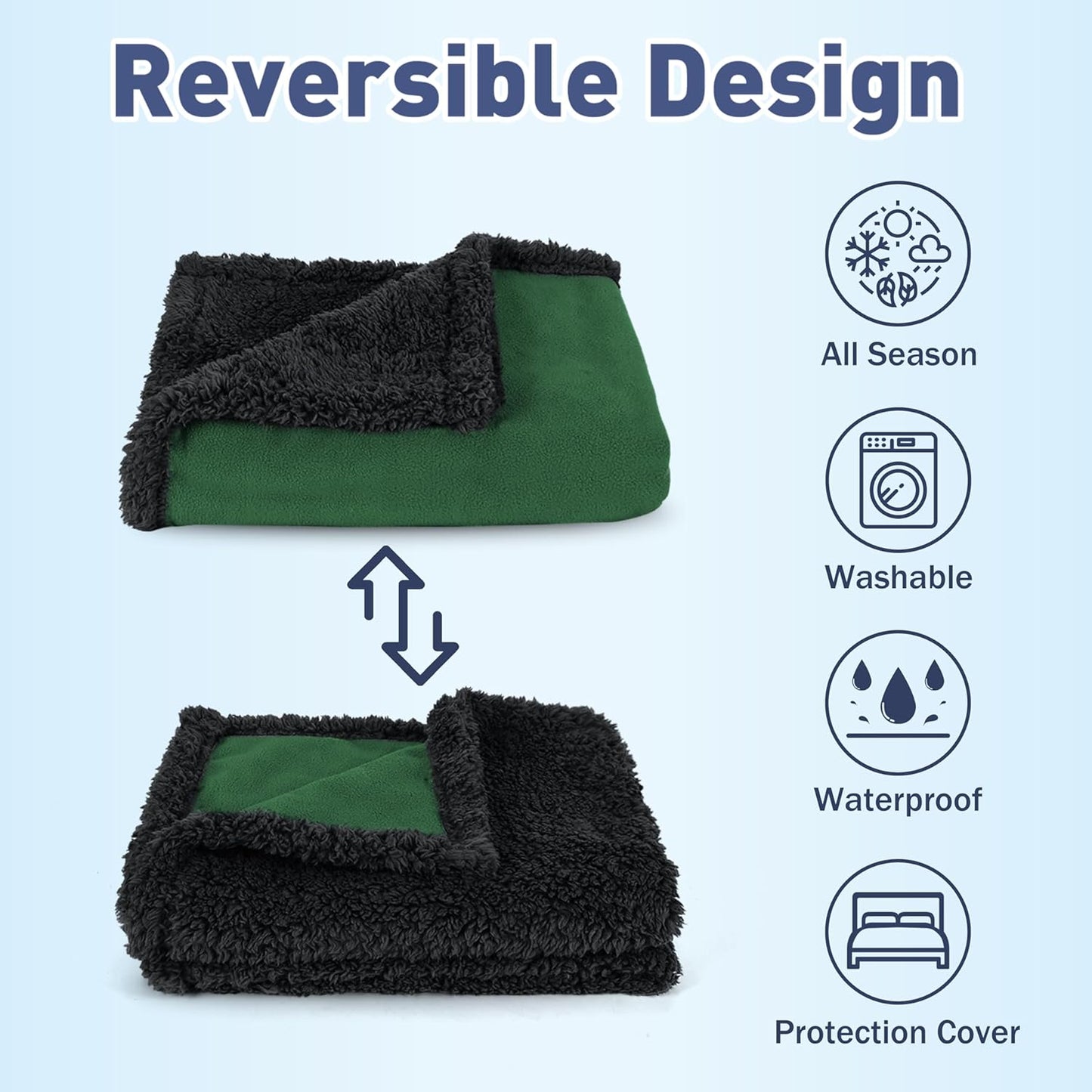 Kritter Planet Waterproof Bed Blanket, Washable Stain Proof Pad Bed Cover, Reversible Leakproof Furniture Protector, Liquid Pee Proof Blanket for Couch Sofa, 80x60 inch, Queen Size