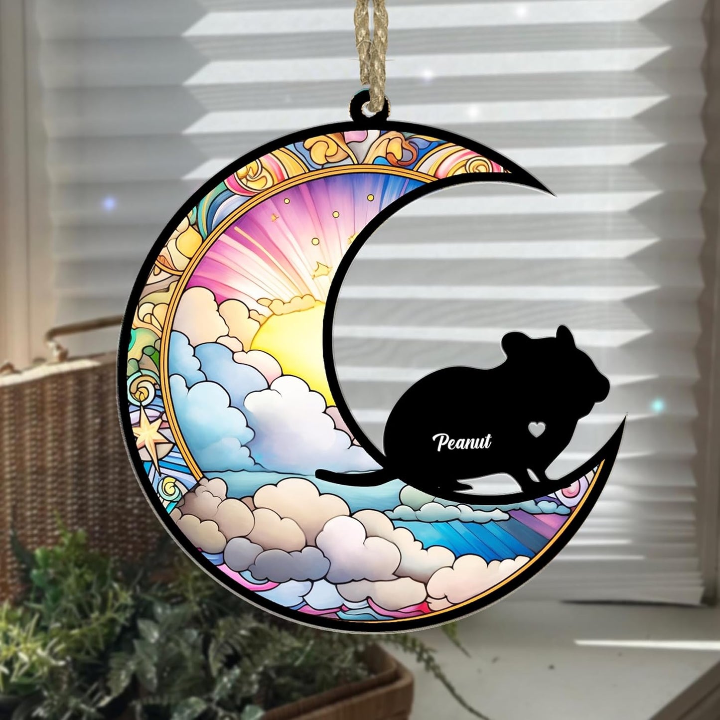 Personalized Hamster Memorial Suncatcher/Ornament - Custom Loss Guinea Pig Bereavement Ornaments, Pet Mouse Stained Glass Light Catcher Sympathy Gift, Pet Remembrance Keepsake Memory Window Hangings
