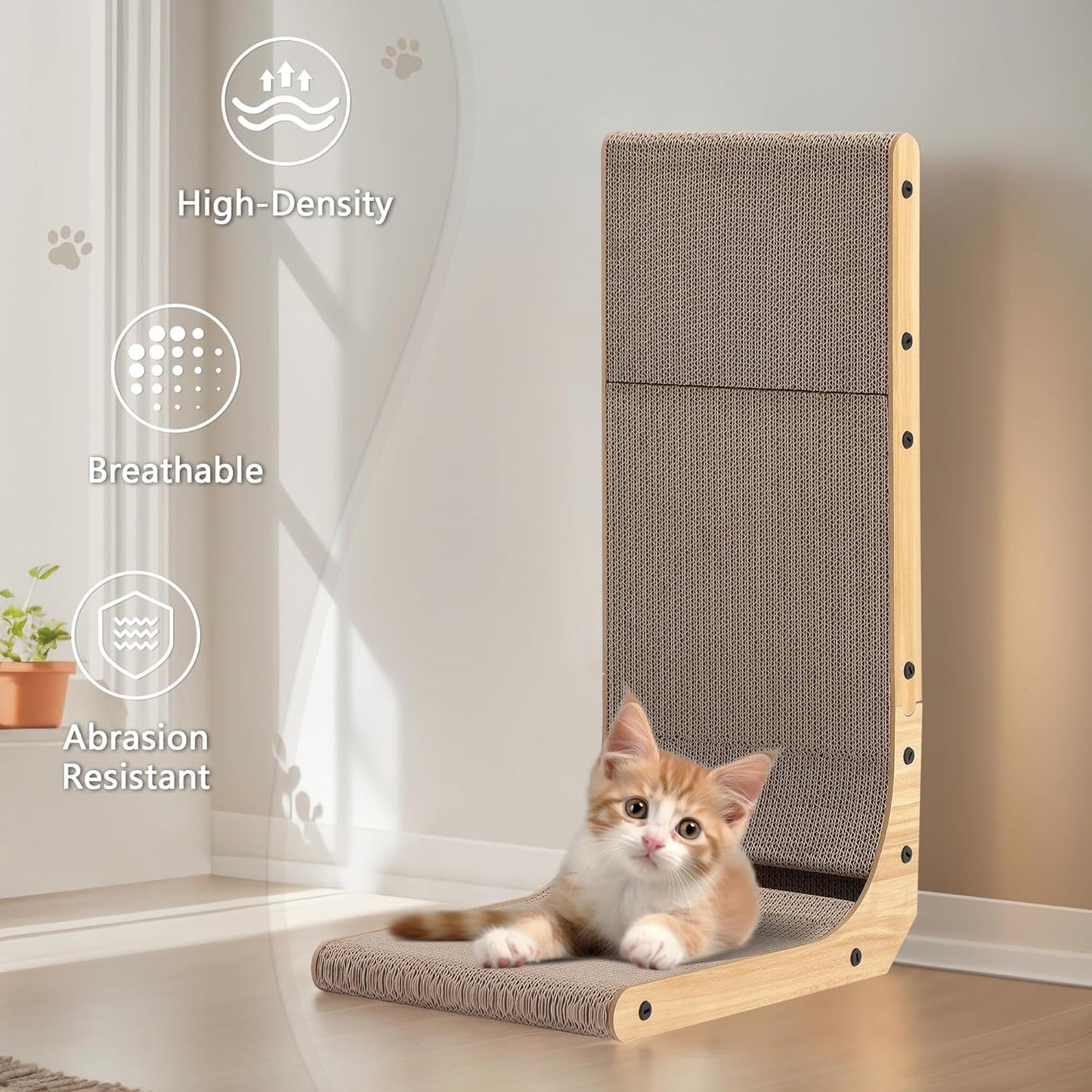 Cat Scratcher, 26.7 L Shape Cat Scratch Pad Wall Mounted, Cat Scratching Cardboard for Indoor Cats