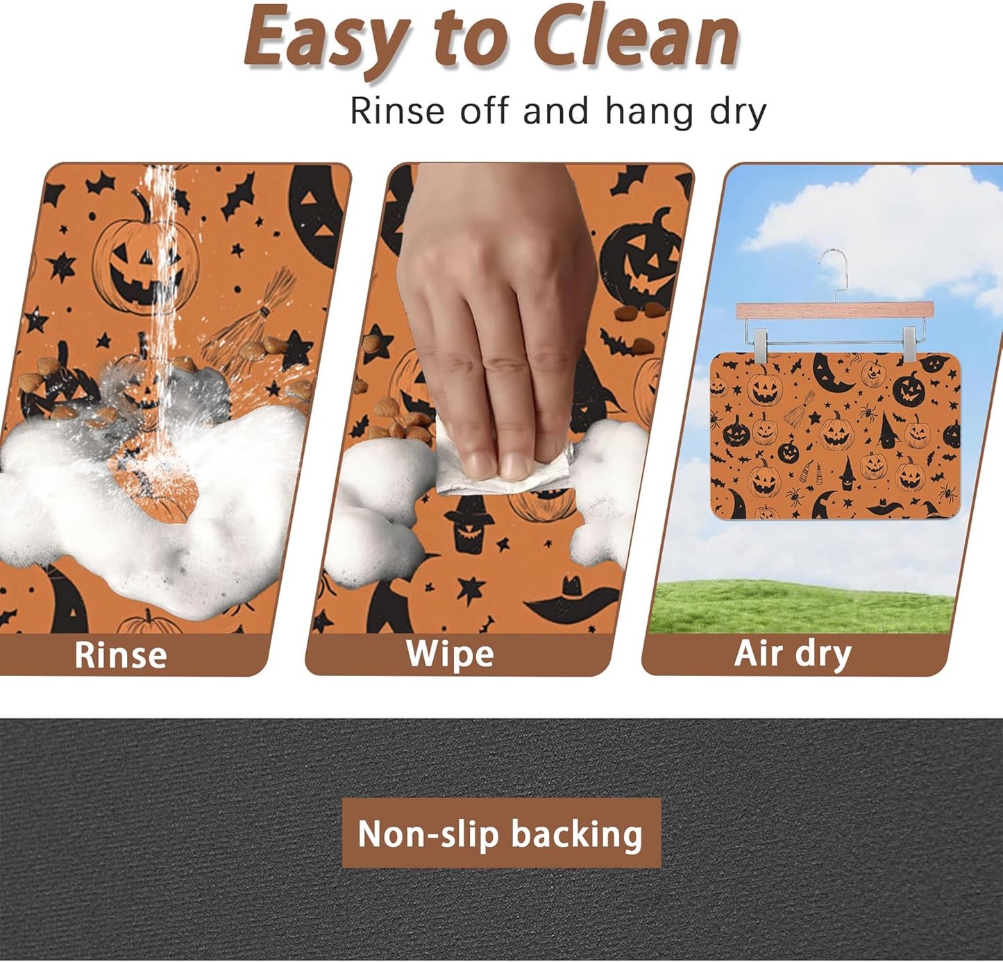 Halloween Dog Food Mat for Floors,Pumpkin Bat Absorbent Quick-Dry Pet Feeding Mat,Cat Dog Bowl Mats for Food and Water,Non-Slip Pet Accessories Supplies 16"x24"