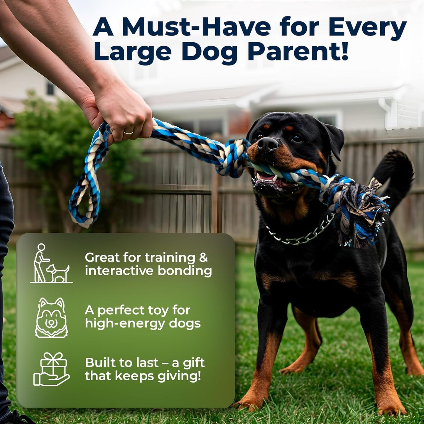 Pacific Pups Products Large Dog Rope Toy for Large Dogs - 23.5" Dog Tug of War Toy - Durable Big Pull Rope for Aggressive Chewers & Teething Puppies