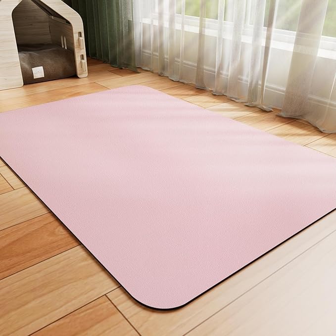Pet Feeding Mat - Absorbent Dog Mat for Food and Water, No Stains Cat Bowl Mat, Easy to Clean Pet Placemats, Quick Dry Dog Water Dispenser Mat for Messy Drinkers | Pink 12"x 19"