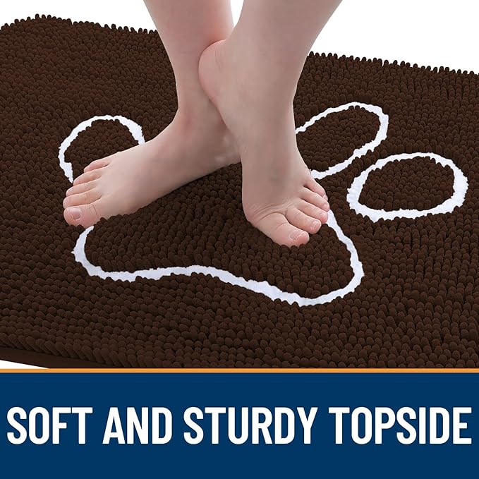 OLANLY Door Mat for Muddy Dog Paws 30x20, Ultra Absorbent Chenille Mud Doormat with Paw Print Design, Non-Slip Washable Doormat for Indoor Entryway, Quick-Dry Pet Bed Mats for Dirty Dogs, Brown