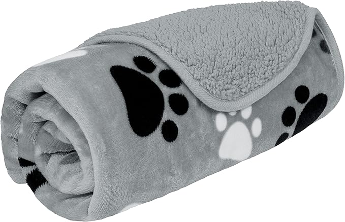 PetAmi Waterproof Dog & Cat Blanket, Pee Proof for Couch, Reversible, Soft Fleece, Washable, 24x32 Paw Gray