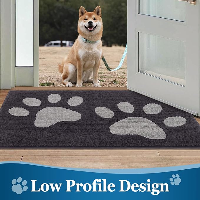 Buganda Dog Door Mat for Muddy Paws, Absorbent Dirt Trapper Washable Indoor Doormats, Non Slip Low-Profile Mud Mat for Dogs, Front Entrance Doormat for Inside Floor (48x30 Inches, Dark Grey)