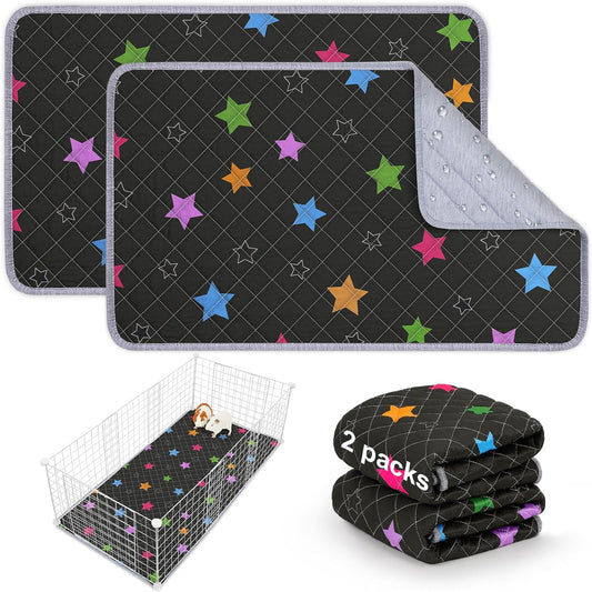 Bienbee Guinea Pig Bedding, 2 Pack 29" x 16" Reusable Guinea Pig Cage Liner Waterproof and Absorbent Small Animal Bedding Washable Guinea Pig Pee Pads for Small Pet Hamster Rabbit Squirrel,Black