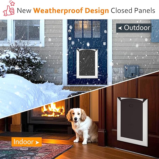 [Classicmacher] Heavy Duty Doggie with Two Sliding Lock Panel, Aluminum Large Dog Door for Exterior Door, Magnetic Double Flaps for X-Large and Large Dog Up to 200LBS(X-Large,Silver)