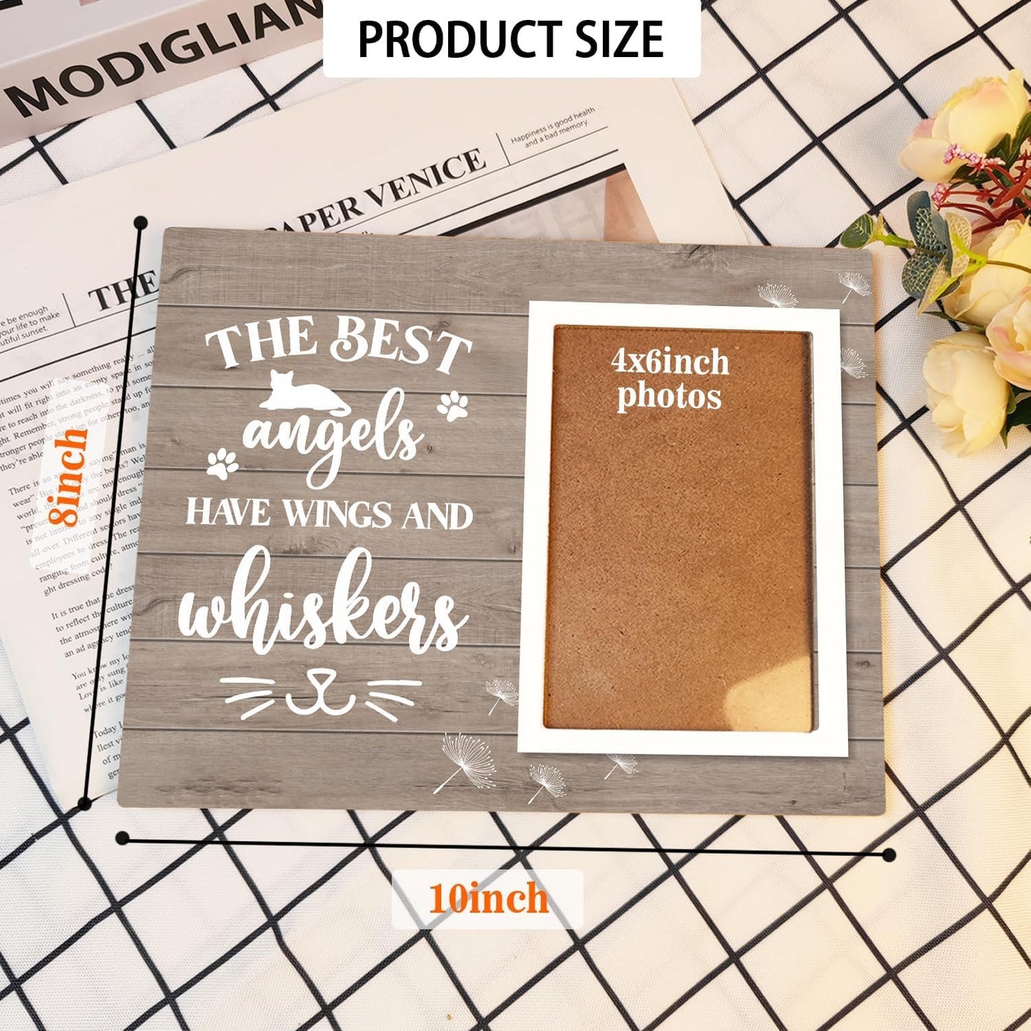 Cats Memorial Picture Frame,The Best Angels Have Wings and Whiskers,Wooden Pet Remembrance Gift for Cat Owners, Sympathy Gift for Loss of a Cat(4 x 6 Photo)