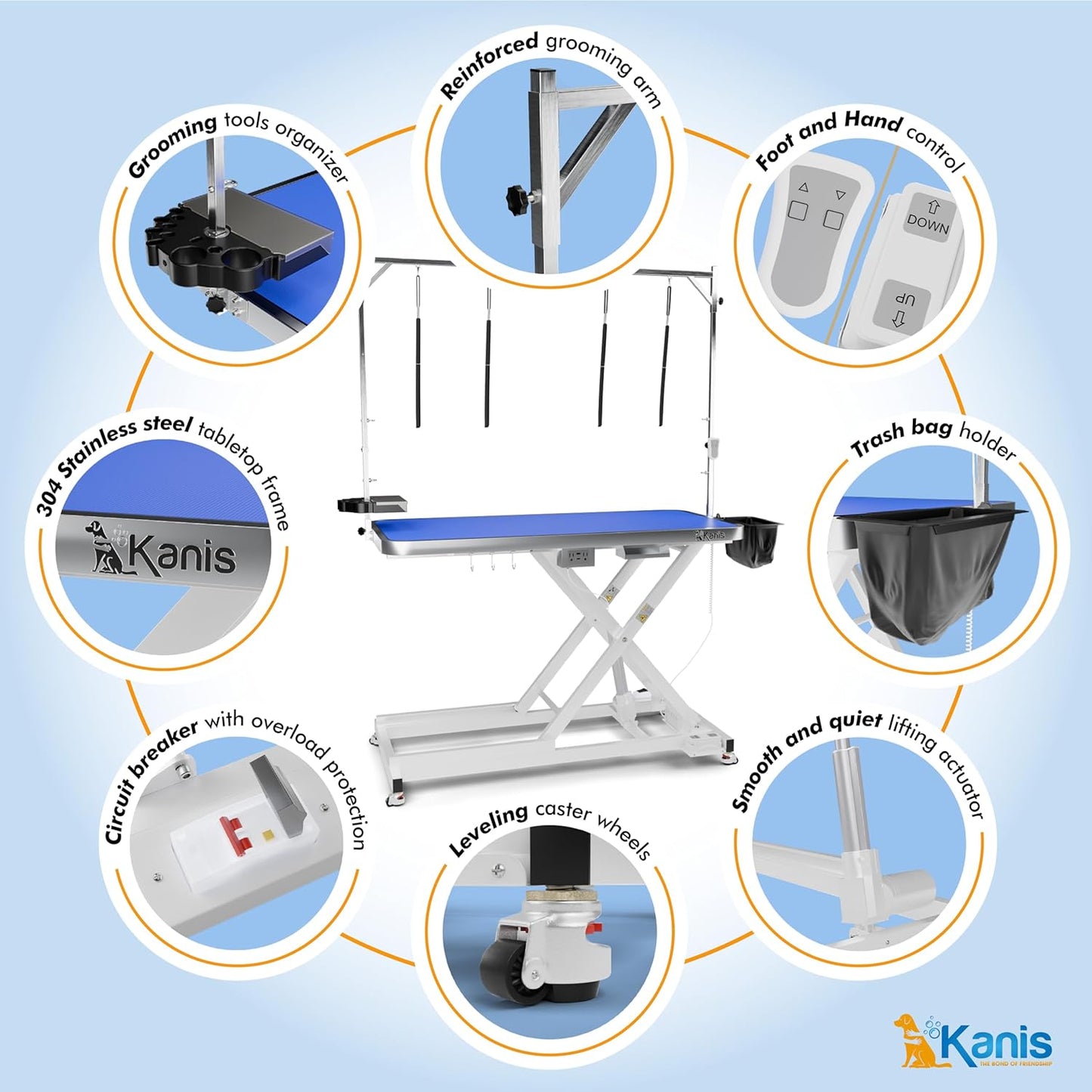 KANIS Professional Electric Dog Grooming Table - Heavy Duty, Height Adjustable Pet Grooming Table w/Leveling Wheels, Grooming Arm, Anti Slip Tabletop & Tool Organizer/Dog Grooming Station (60", WHITE)