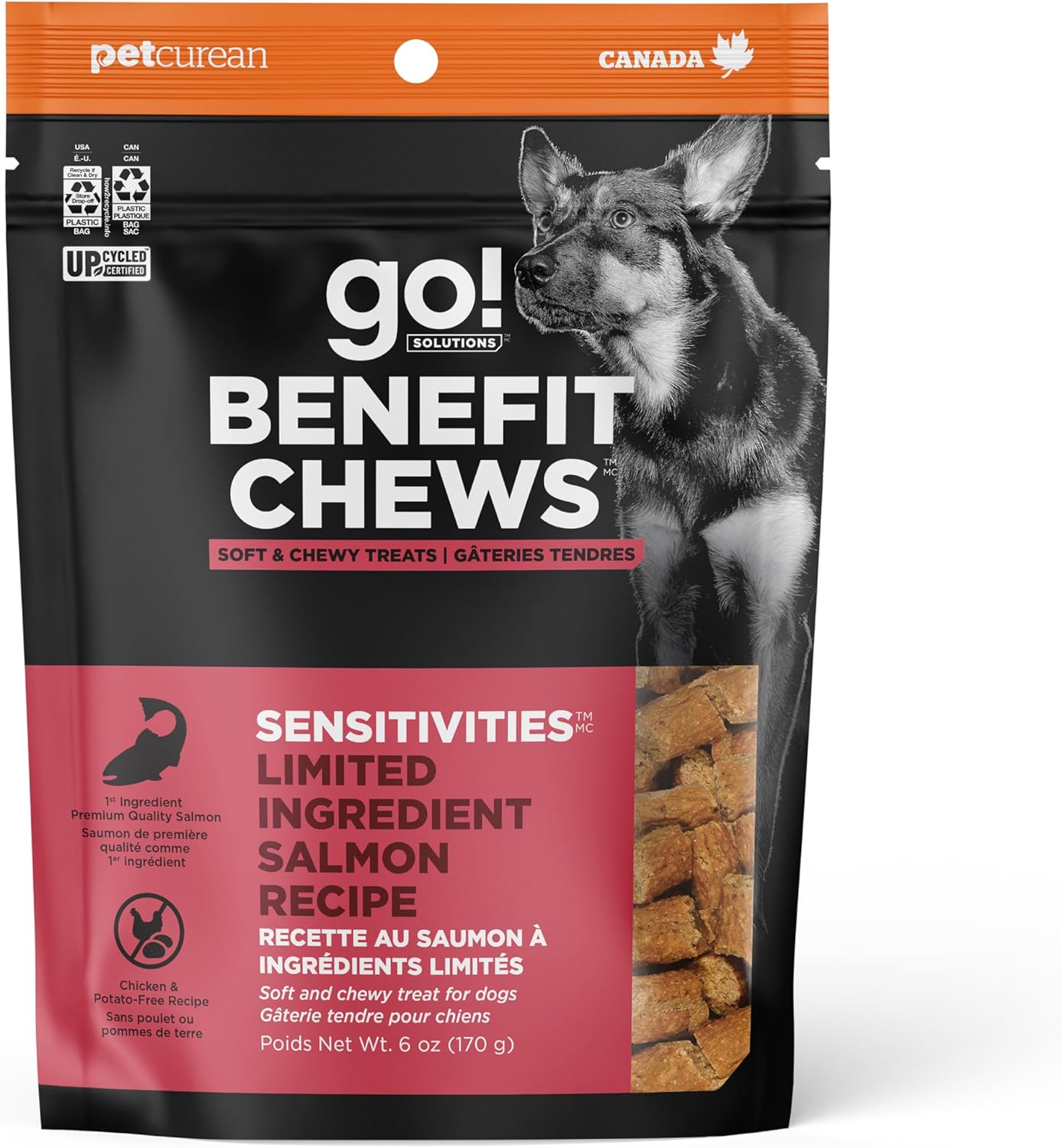 Go! Solutions Sensitivities - Limited Ingredient Dog Treats Salmon Recipe - Soft and Chewy Dog Treats, 6 oz Bag