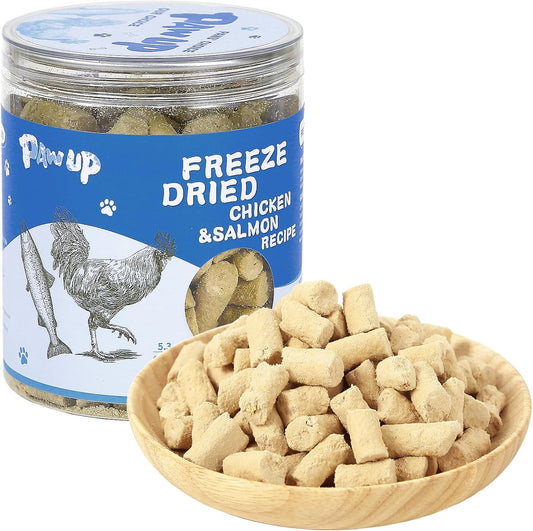 Freeze Dried Raw Dog Food, Chicken & Salmon Recipe Dog Food Topper, High Protein, Rawhide Free, Gluten&Grain Free for Dogs, Cats, 5.3oz