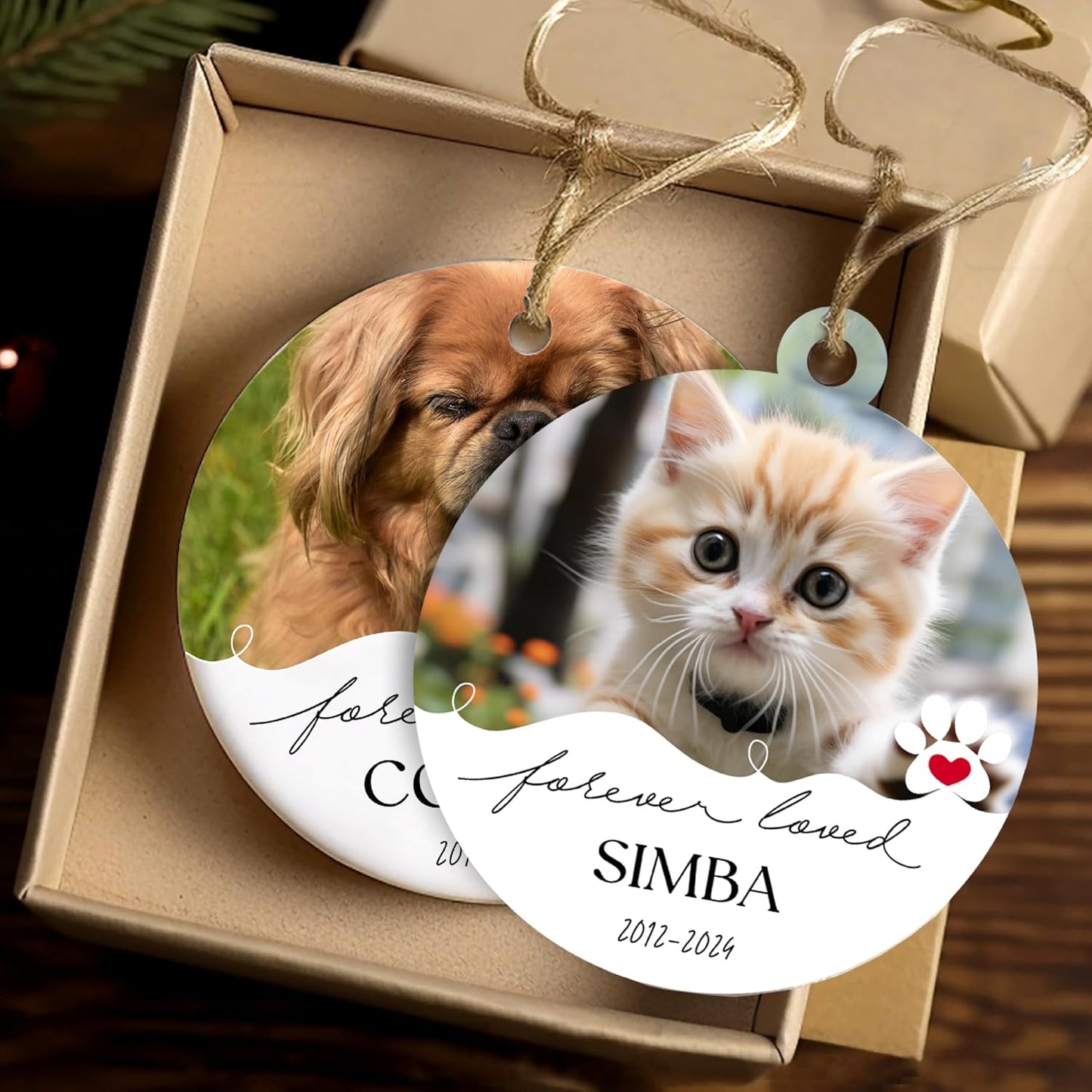 Customized Christmas Pet Photo Ornament with Text - Personalized Dog, Cat Sympathy Keepsake, Memorial Gifts - Acrylic & White Home, Christmas Tree Decoration Accessories