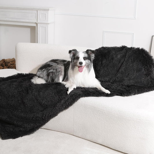 gogobunny Waterproof Dog Blanket for Large Dogs, Cats, Puppy, Reversible Faux Fur Pet Throw Blanket, Washable,Calming Furniture Protection for Sofa Bed (33x77 Inch (Pack of 1), Black)